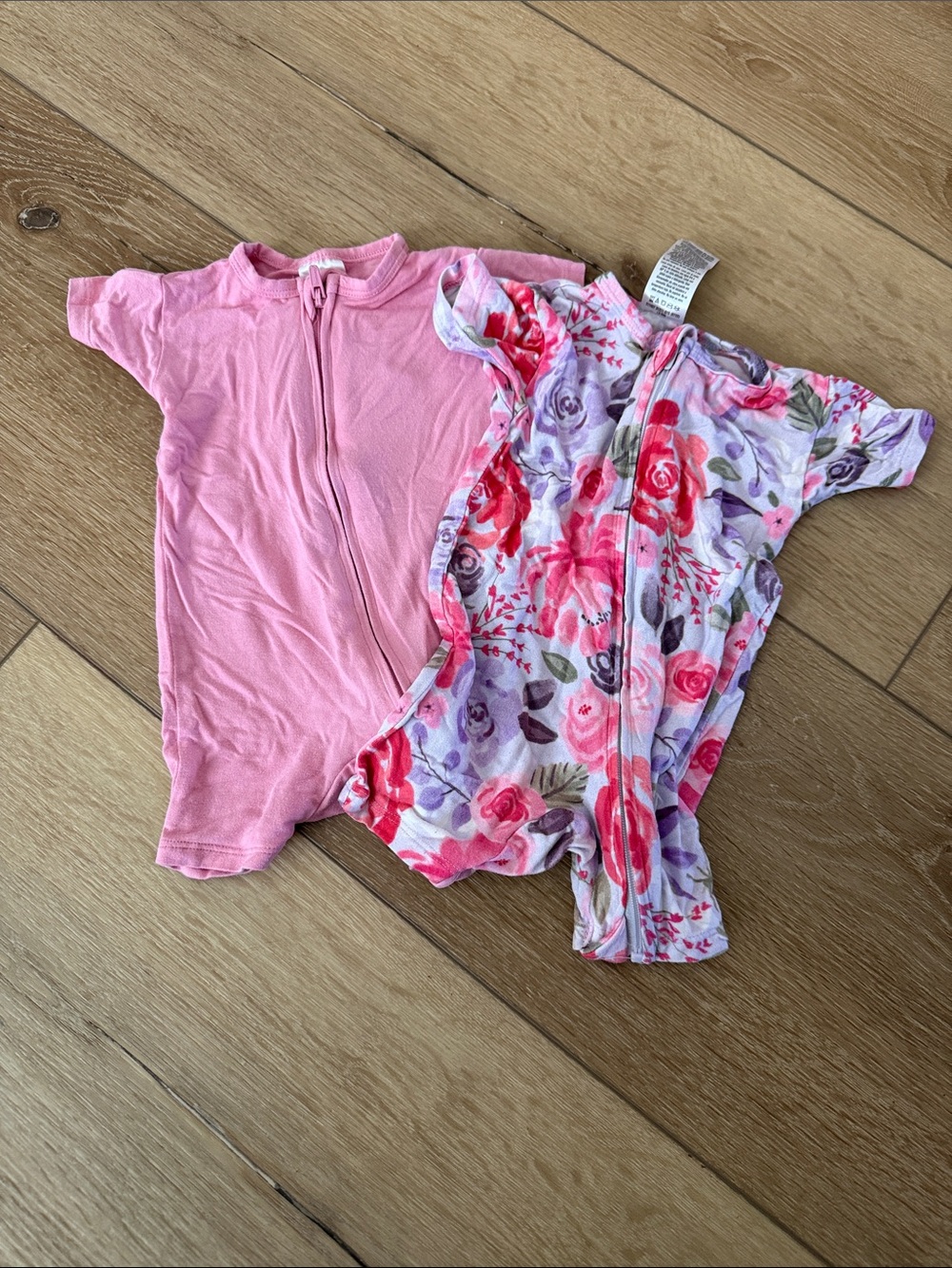 Gerber Pink Solid + Floral Zip-Front One-Piece Rompers - 2 Pack